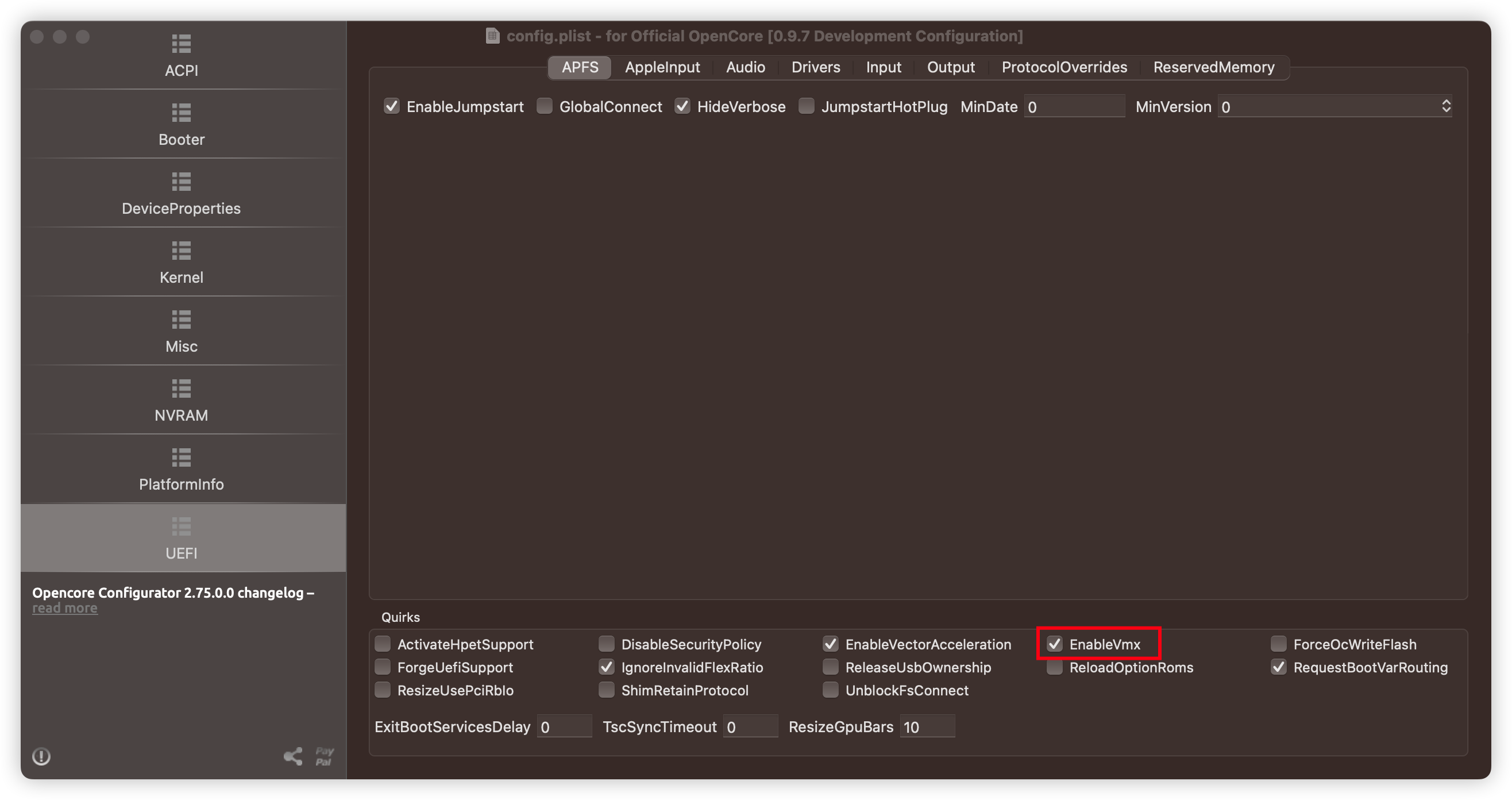enable VMX OC config